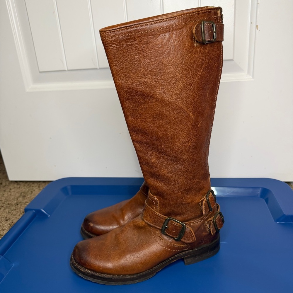 Frye Brown Leather Combat Boots